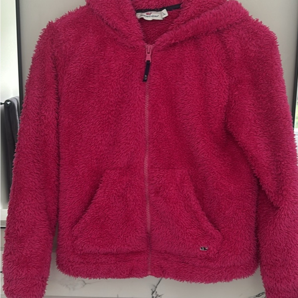 Vineyard Vibes Girls Cozy Fuzzy Zip-Up Hoodie - Hot Pink